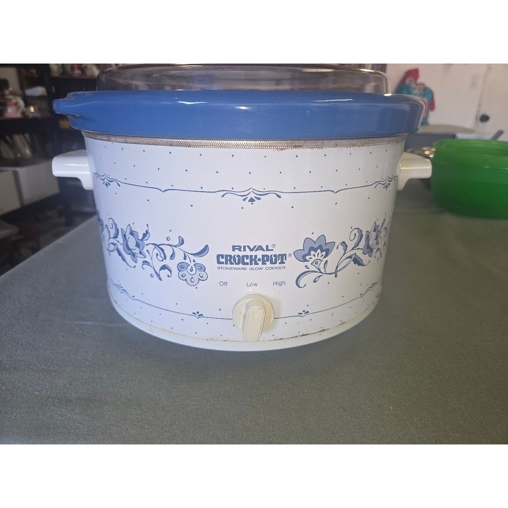 Rival Crock-Pot Slow Cooker Blue Floral Stoneware
